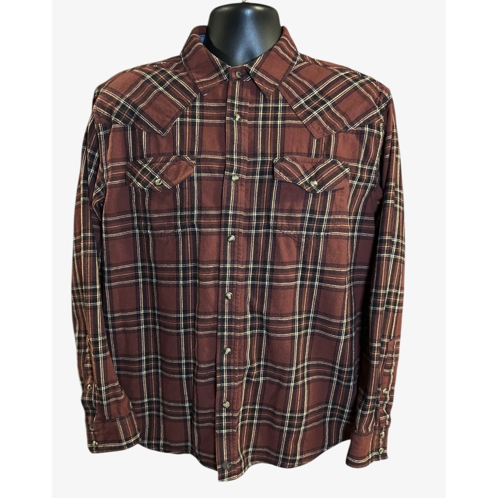 Cody James Pearl Snap Flannel Shirt Men's Medium Plaid Flip Cuffs Western‎ Rodeo